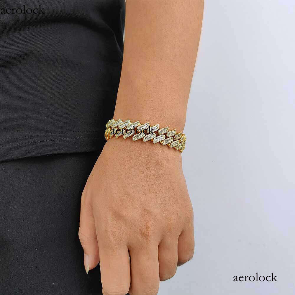 Zircon 15mm Miami Lock Buckle Thorn Cuban Chain Hip Hop Men's Bracelet