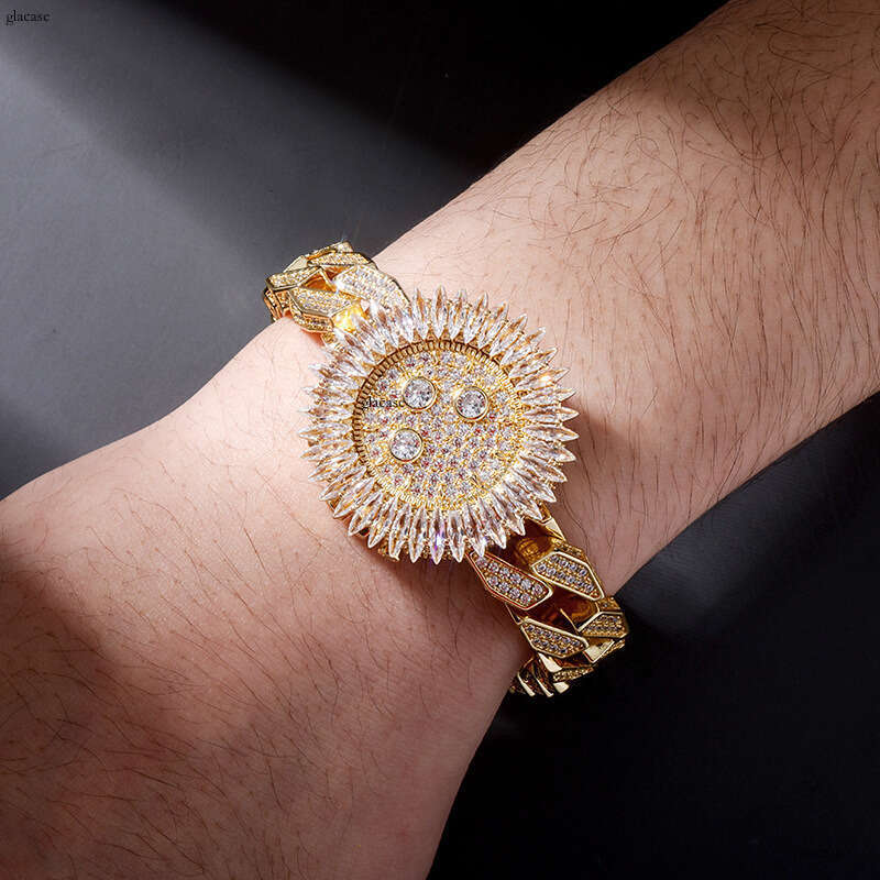Watch Style Spring Clasp Miami Cuban Chain Full Zircon Hip Hop Punk Personality Bracelet