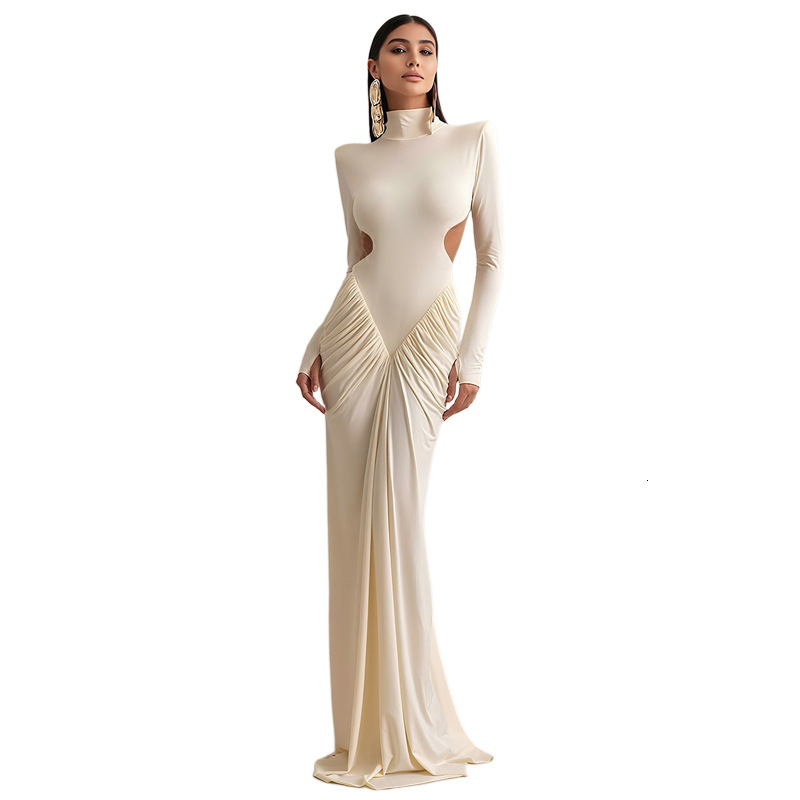 2025 Summer New Womens High Neck Elegant Slim Sexy Backless Solid Color Long Dress