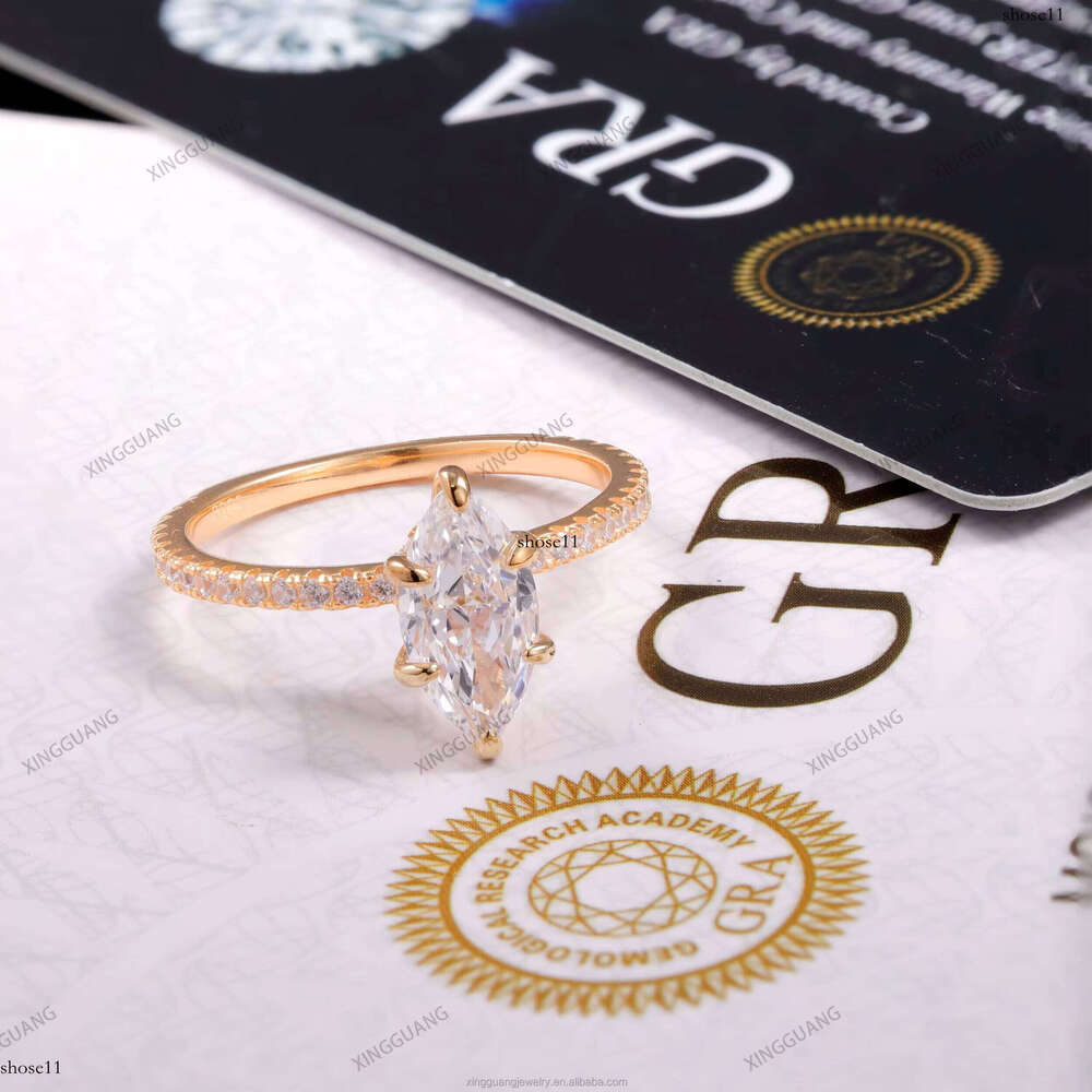 XingGuang Customized Solid Gold D Color Marquise Cut 2CT VVS Moissanite Women Jewelry Wedding Set Rings Engagement Ring