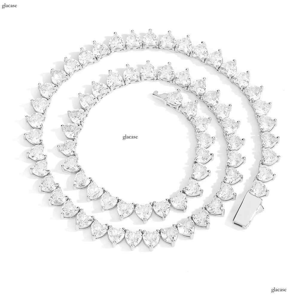 6mm Spring Buckle Heart-Shaped Moissanite chain Tennis Chain Hip-Hop Unisex Personality Heart Necklace