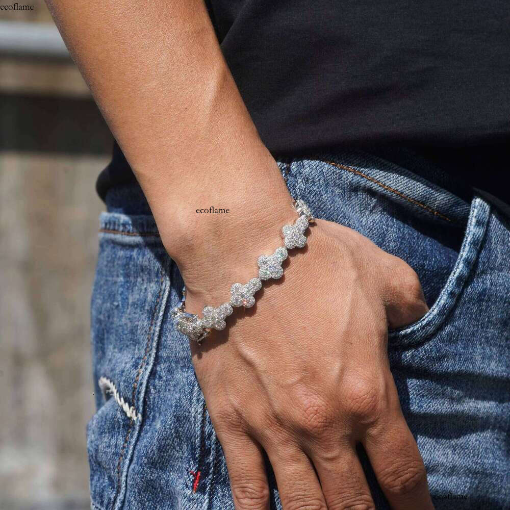 Hot Sale GRA Hip Hop Popular 13mm VVS Dia Sterling Sier Iced Out Cuban Link Chain Moissanite Cross Bracelet for Men