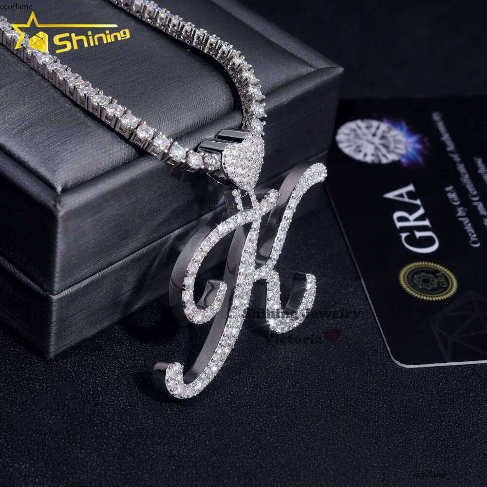 Hot Sale Heart Bail Charm Custom Personalized Name Sterling Sier Gold Plated Hip Hop VVS Moissanite Initial Letter Pendant