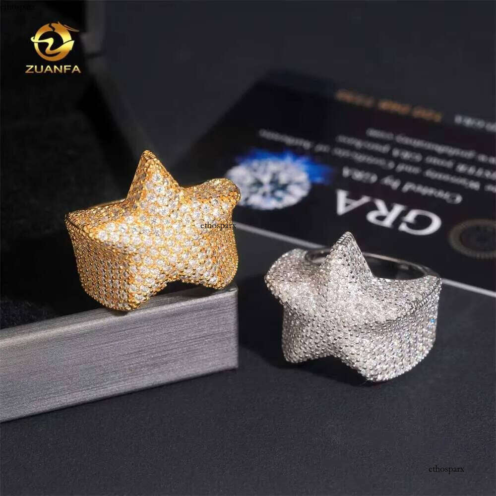 Pass Dia Tester Hip Hop Star Iced Out VVS Mens Sier Moissanite Ring