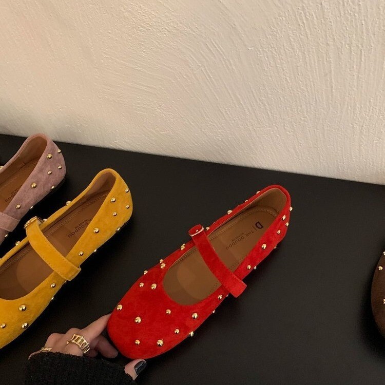 Red Mary Jane Women's Shoes 2025 Designer's New Square Toe Shallow Mouth Single Shoes Flat Shoes
