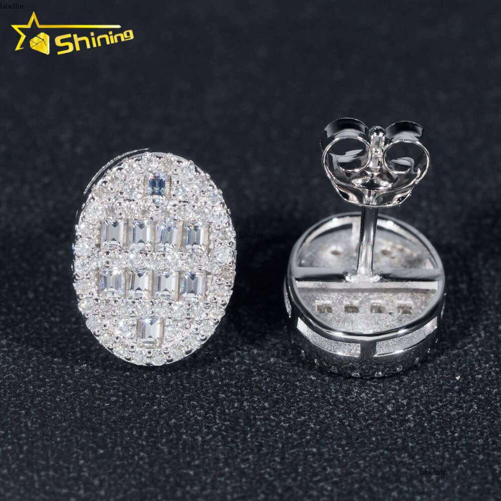 Pass Tester GRA Certified VVS Dia Sterling Sier Oval Baguette Moissanite Stud Earrings Men Earring
