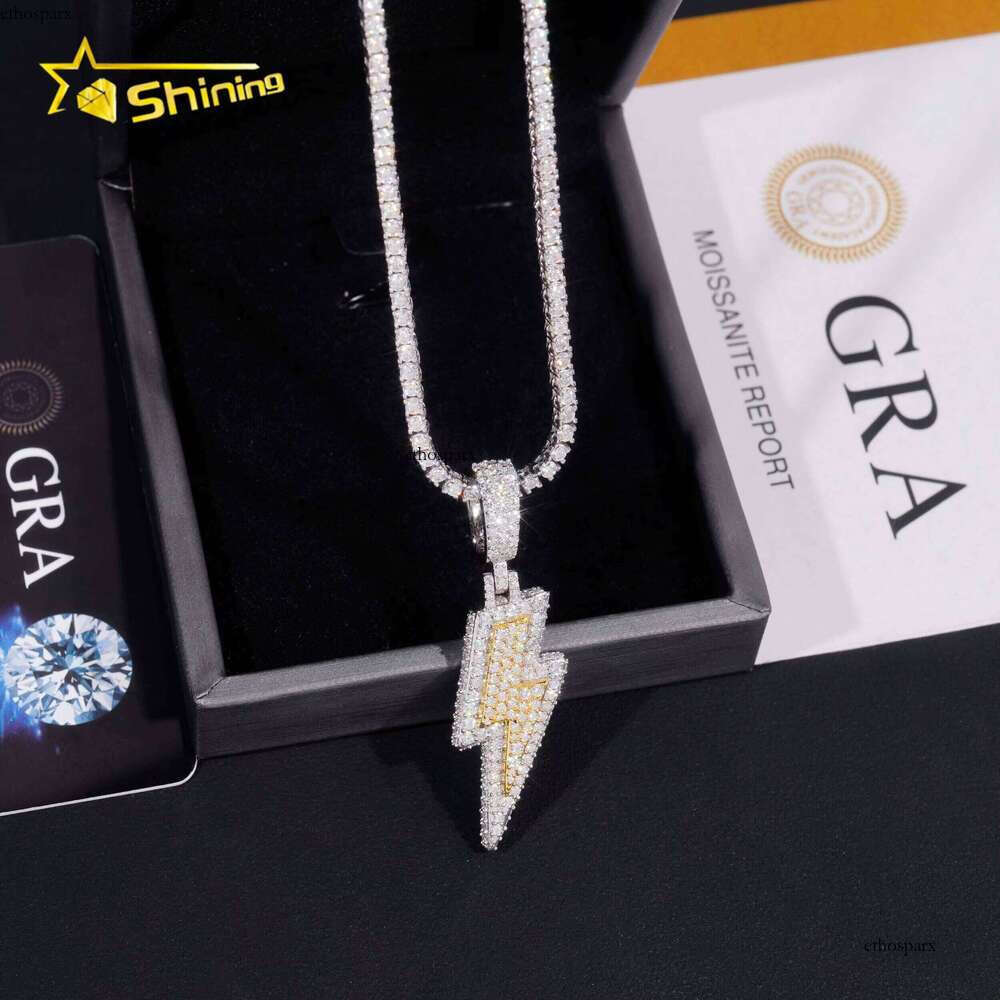 Custom Made Lighing Two Tone Hip Hop Iced Out Sier Dia Moissanite Pendant With Tennis Chain