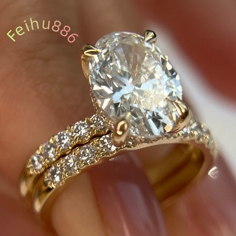 CVD HPHT Moissanite Oval Cut Diamond Rings 14k Gold Custom Jewelry for Women and Men Engagement Certification