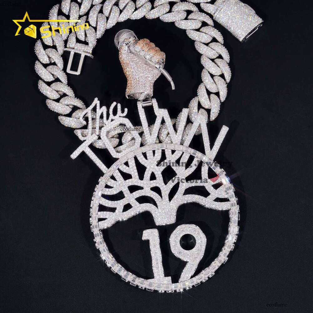8Inch Big Size Solid Sier Custom Moissanite Dia Round With Microphone Hip Hop Iced Out Pendant for Chain
