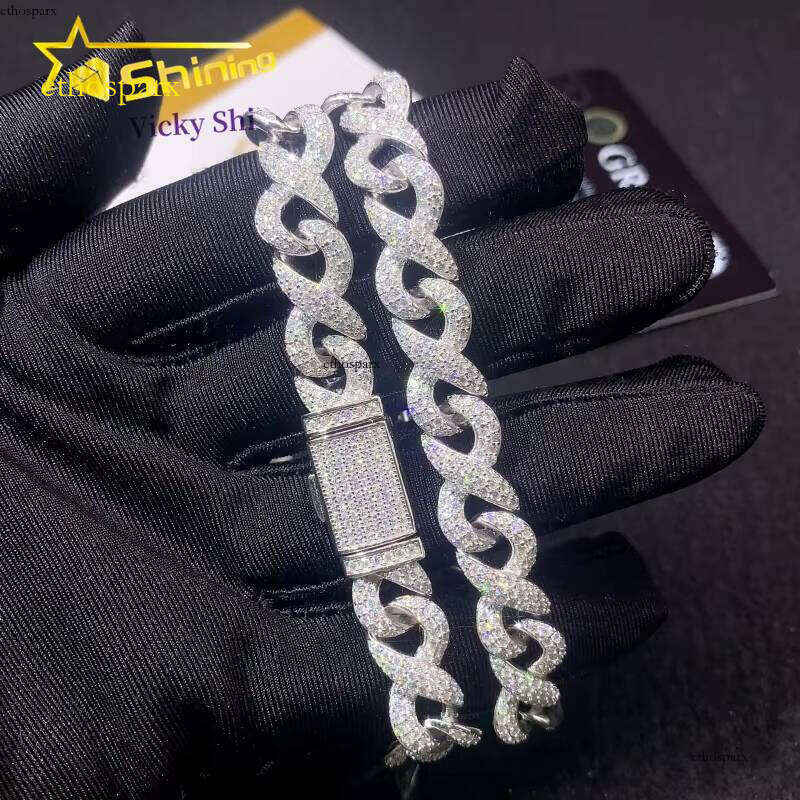 New Arrival Hip Hop Sier 10MM VVS Moissanite Bracelet Iced Out Infinity Cuban Link Chain