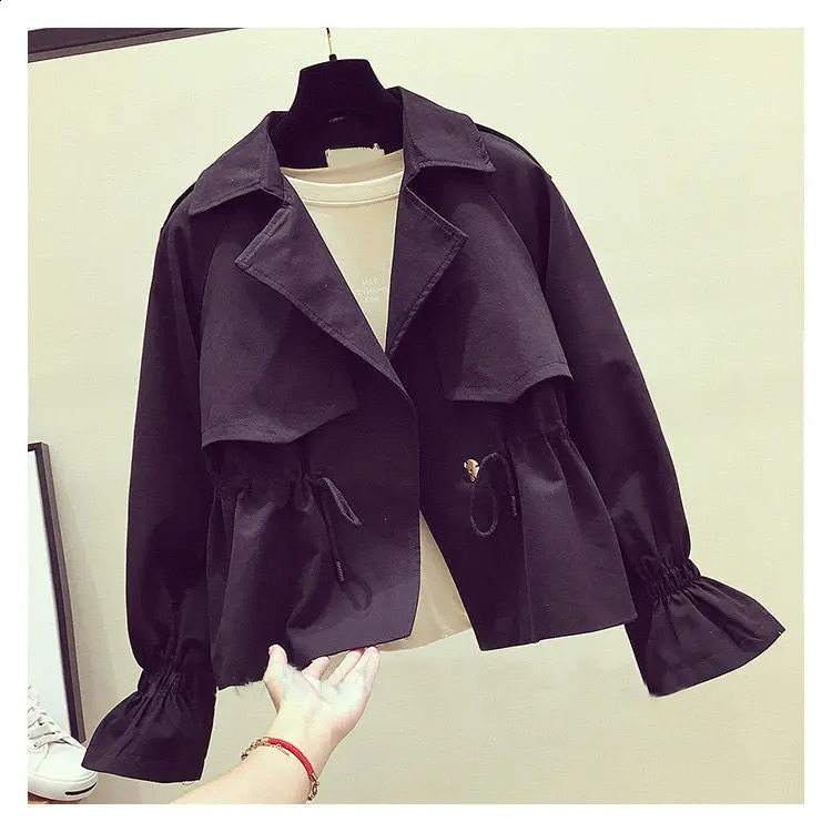 Spring Autumn Short Trench Coat Korean Style Women Turndown Collar Pleated Casual Windbreaker Female Outwear Jacket 250809