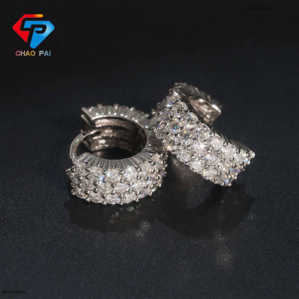 Hot Sale New Iced Out VVS Moissanite Round Minimalist Hoop Hip Hop Personality Stud Earrings