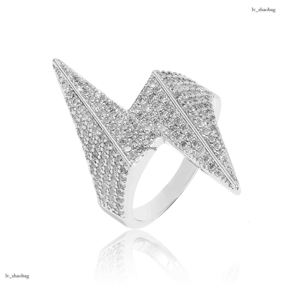 3D Lightning Simple Sterling Silver Micro Paved Zircon Personality Trendy Ring Men Hip Hop Accessories