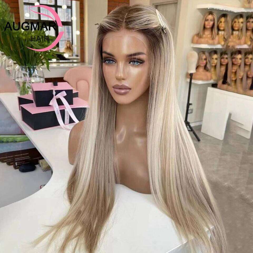 13x6 Hd Frontal 360 Ash Blonde Highlight Wig Pre Plucked 13x4 Straight Lace Front Human Hair Wigs For Women