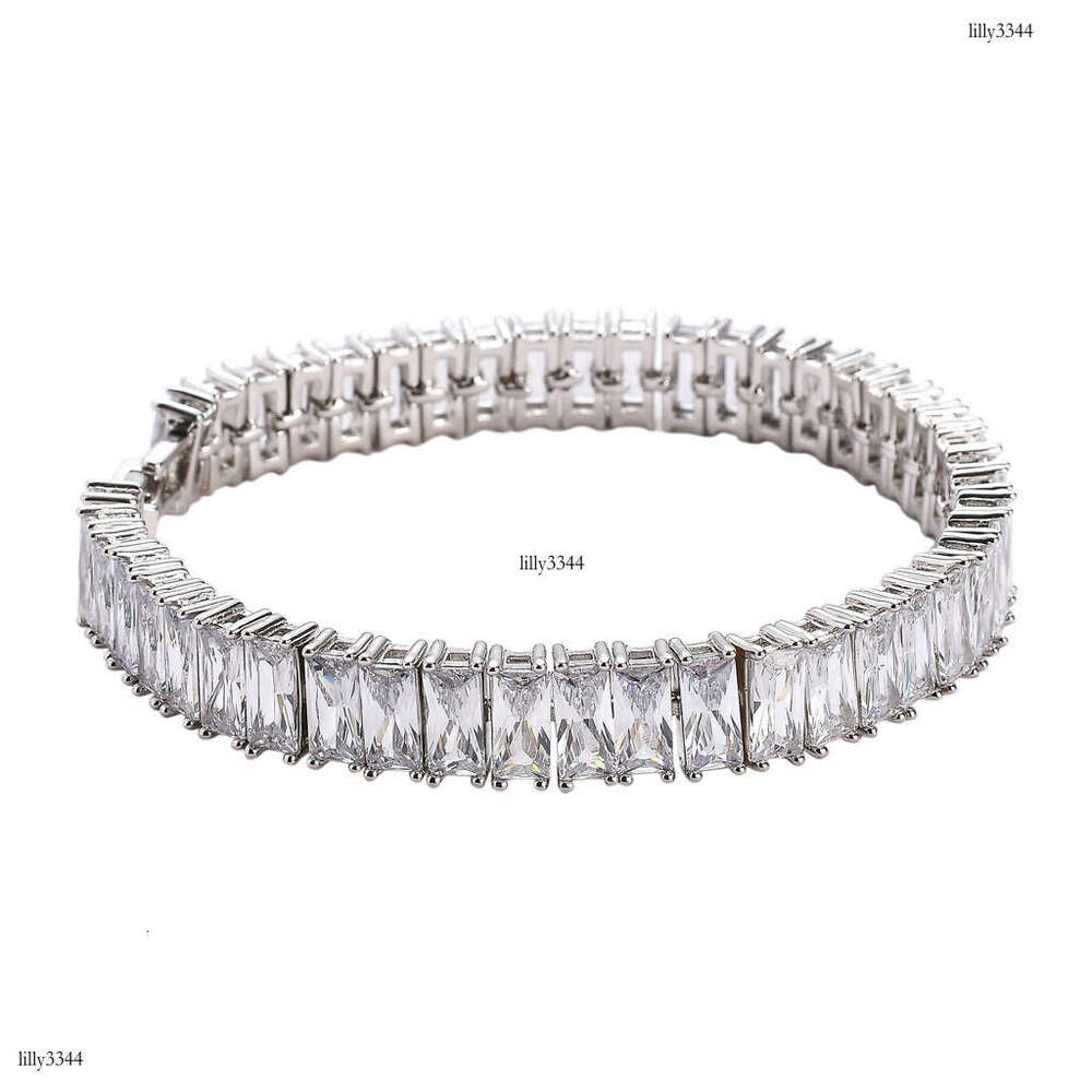 Sterling Silver Micro-Inlaid Square Zircon Row Hip-Hop Punk Trendy Brand Men's Bracelet