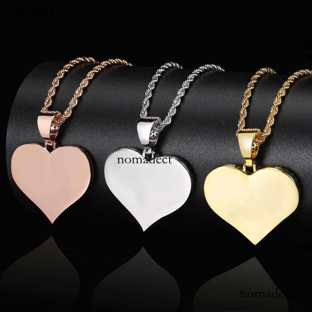Couple Heart Pendant Micro Pave Moissanite chain Hip Hop Jewelry Heart-Shaped Photo Frame Necklace