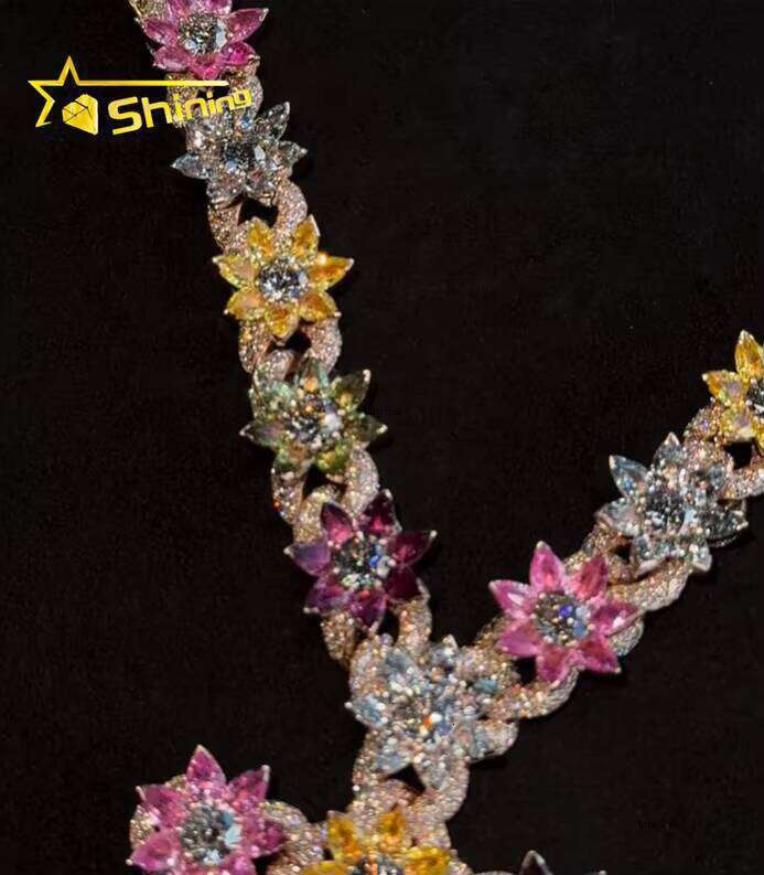 High End Jewelry Manufacturer Moissanite Flower 3D Design Rose Gold Custom Cross Pendant Necklace