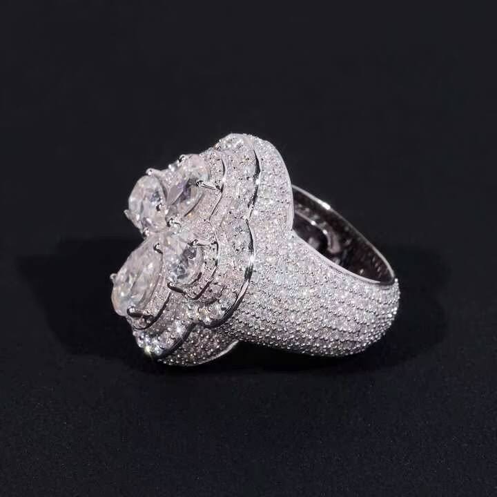 New Arrivals Hot Sale Hip Hop Style Luxury Cross Design Fully Iced Out 925 Silver Cross Pear Cut Diamond Mens Moissanite Ring