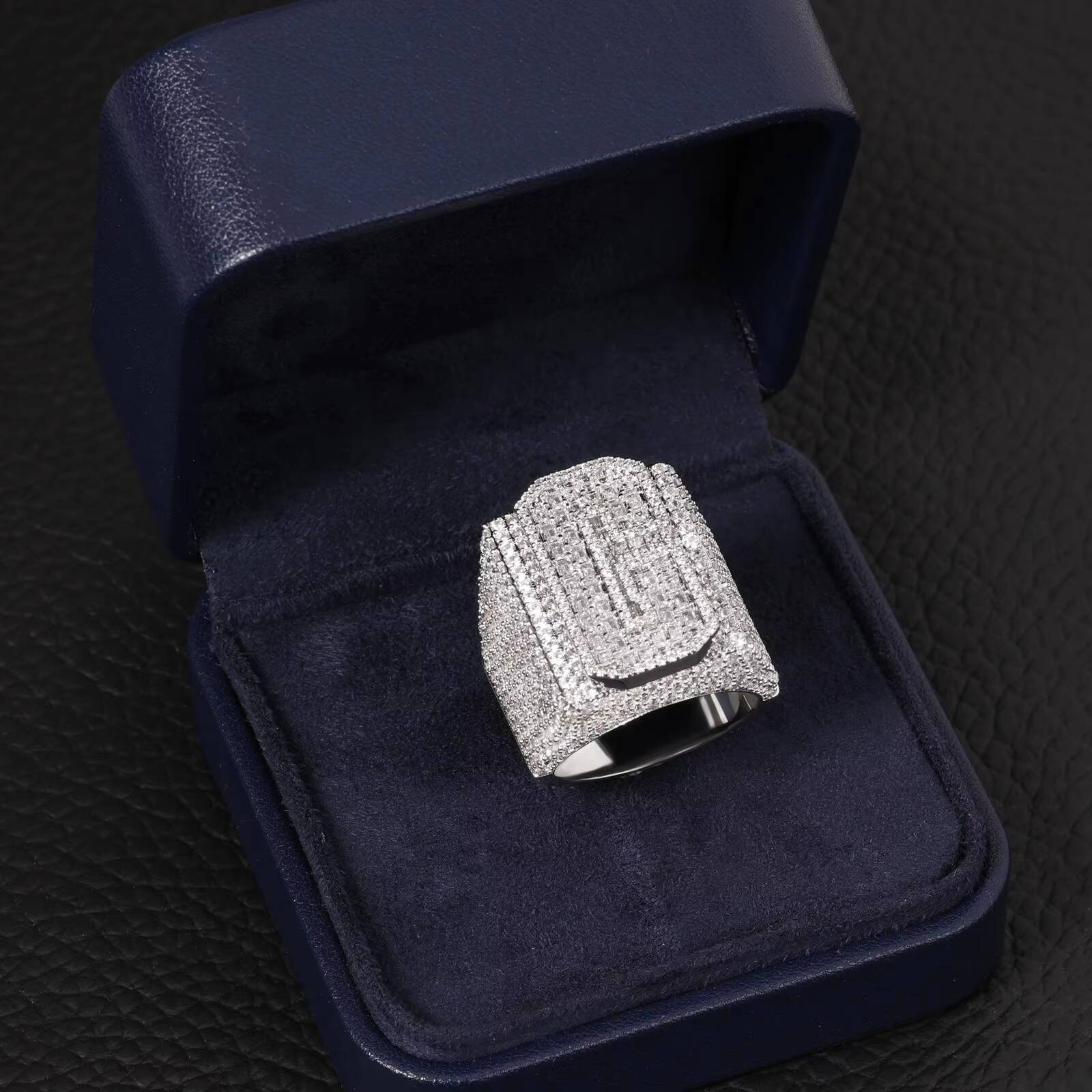 Luxury Square Custom Number Letter Brass With 18K Gold Plated Men Rings Full 5A Zircon Diamond Hip Hop Single Letter Ring