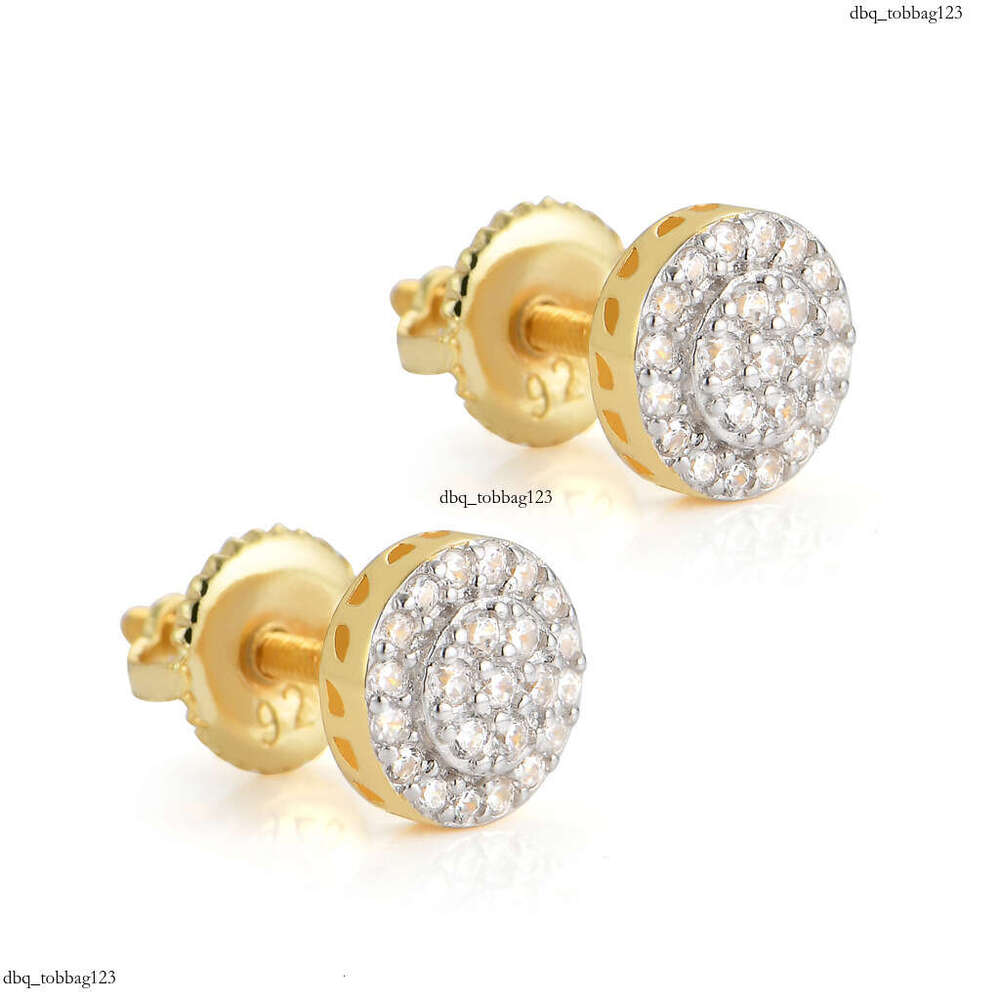 S Men's Round Micro Paved Zircon Sier Stud Earrings Hip Hop Accessories