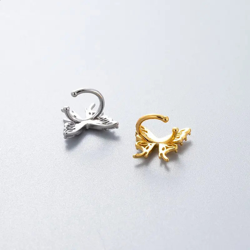 Stainless Steel Gold Color Butterfly Ear Clip Without Piercing For Women Sparkling Zircon Ear Cuff Clip Earrings Fashion Jewelry 250807
