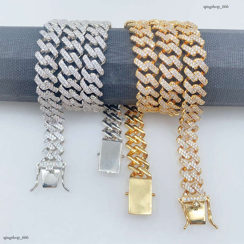 New 12mm Double Row Full Dia Cuban Bracelet Micro-Inlaid Moissanite chain Hip-Hop Trendy Versatile Necklace