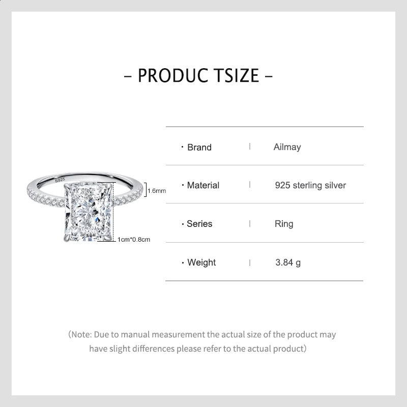 Ailmay 925 Sterling Silver 8A Crushed Iced Out Cut Zirconia Ring For Women Wedding Statement Platinum Plated Jewelry Gift 250807