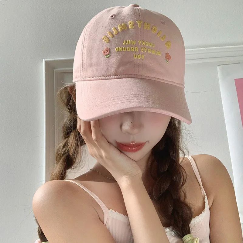 Pink Floral Baseball Cap for Women Embroidery Letters Duckbill Hats Outdoor Y2K Girl Sunshade ed Cap 250805