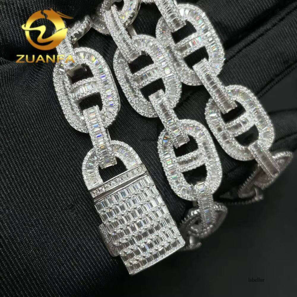 Luxurious Jewelry Necklace 15Mm Sterling Sier Hip-Hop Style Iced Baguette Cuban Chain