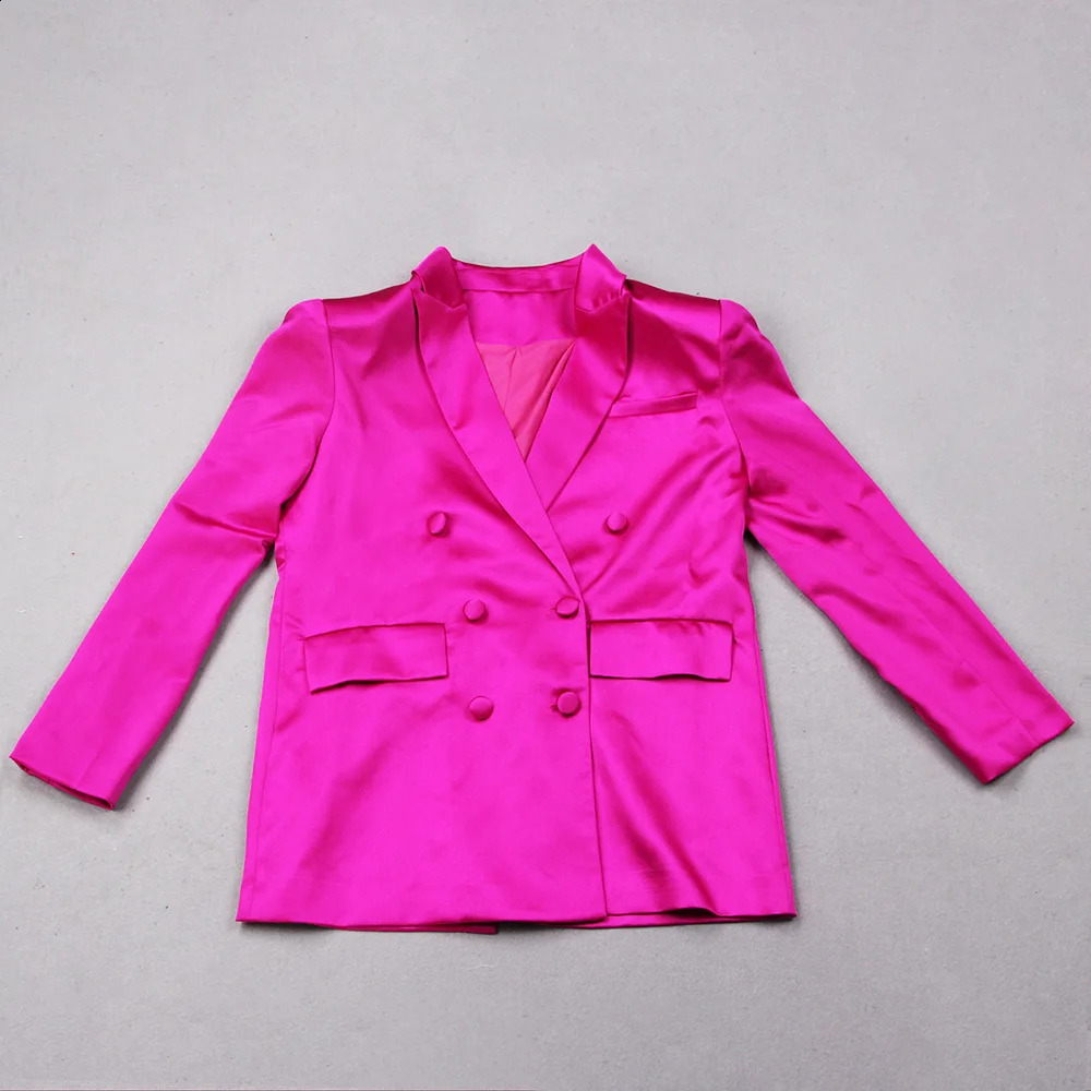 HIGH STREET est 2025 Runway Suit Set Womens Satin Double Breasted Blazer Camis Mini Skirt Suit 3pcs Set 250808