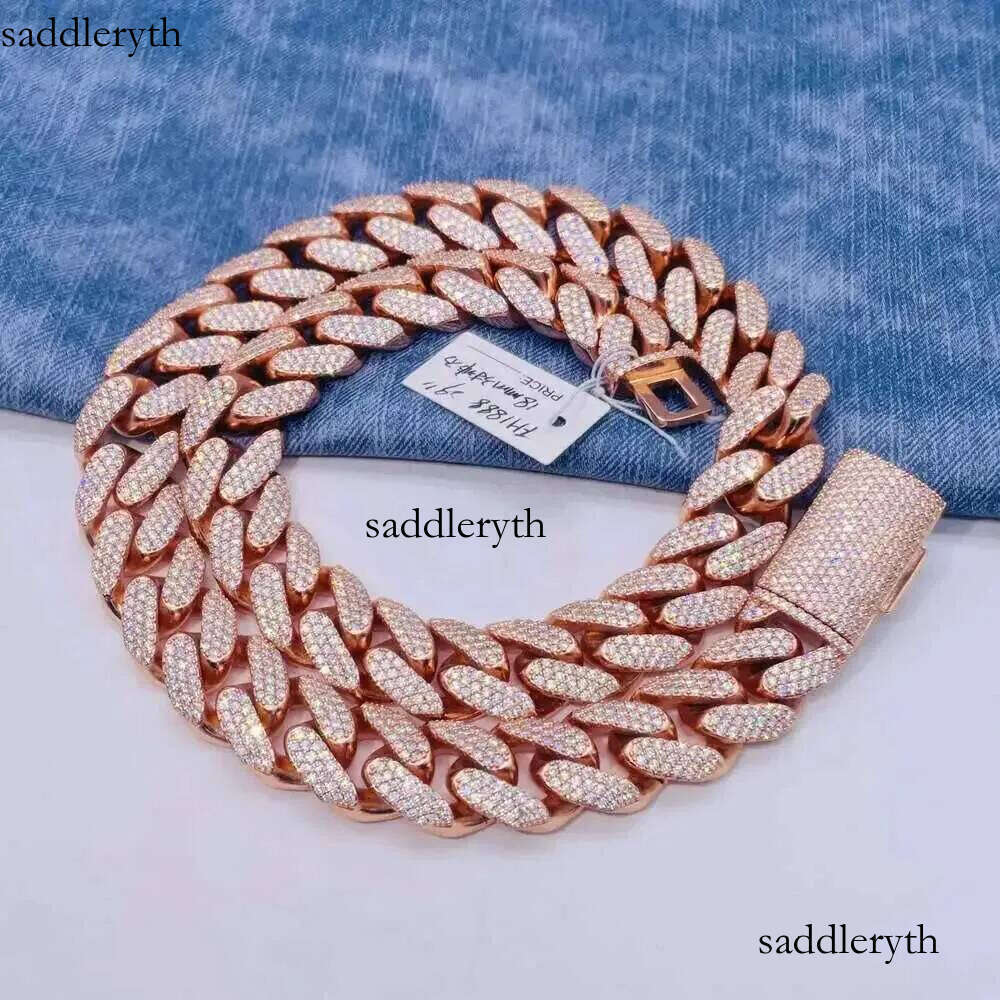 18mm Hip Hop Pass Dia Tester S Three Rows Vvs Moissanite Cuban Link Chain 2c fd