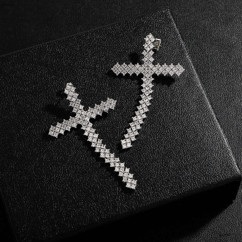 Fashion Light Women's Tassel Iced Out VVS Needle Dia Splicing Cross Trendy Cool Hip-hop Earrings