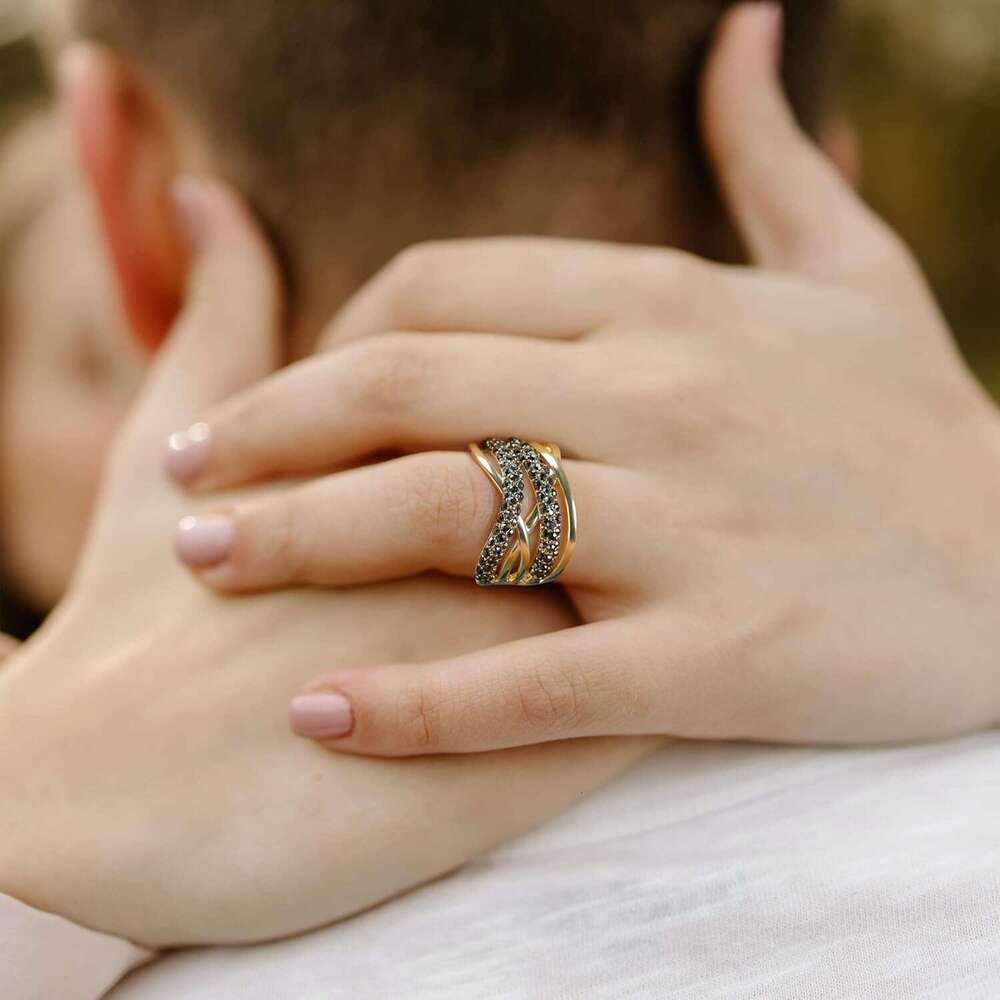 Statement Art Deco Vintage Black Crystal Rhinestone Ring, Gothic Chunky Wide Band tail Ring Sier Plated Women Fashion Jewelry