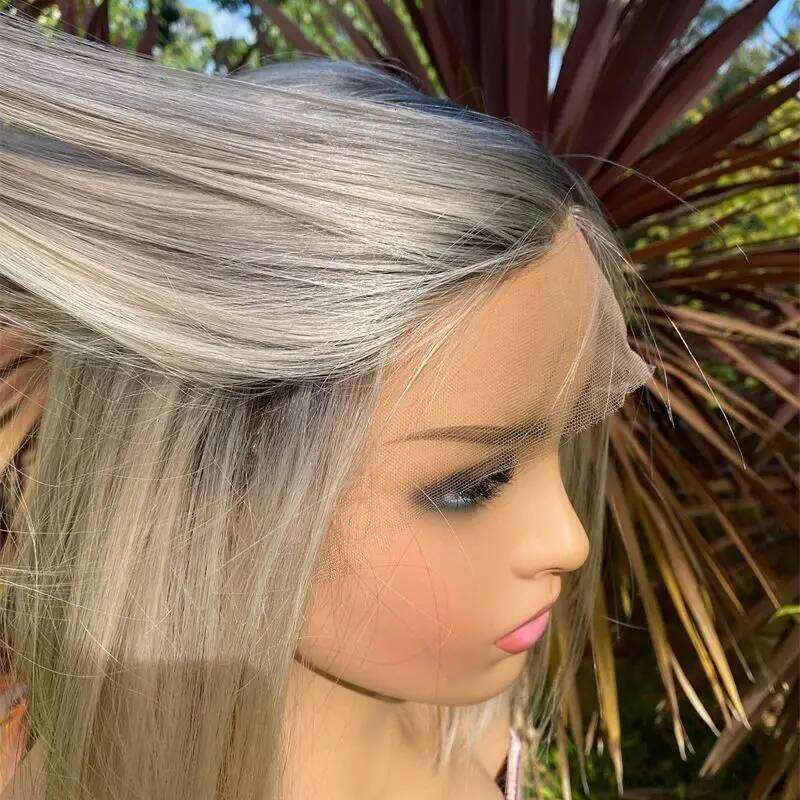 Glueless Wigs Ash Blonde Synthetic HD Lace Front Wig Balayage Pre Plucked Hairline Heat Resistant Short Straight Bob For Women