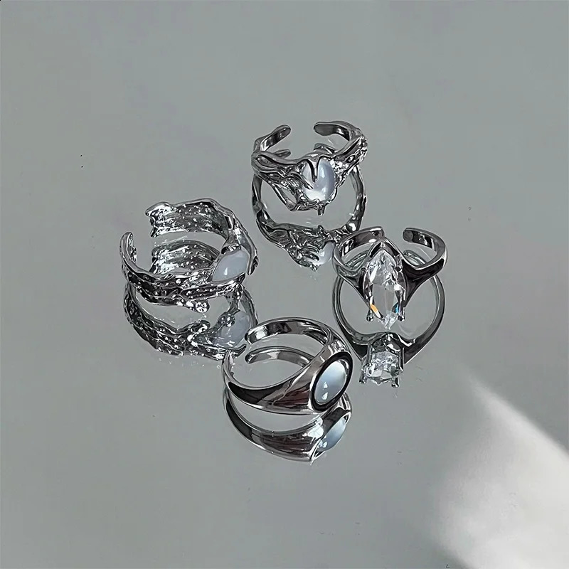 ZHUHE Moonstone Ring Opening Adjustment For Women Mens Cyberpunk Style Jewelry Accessories For Party Gifts 250807
