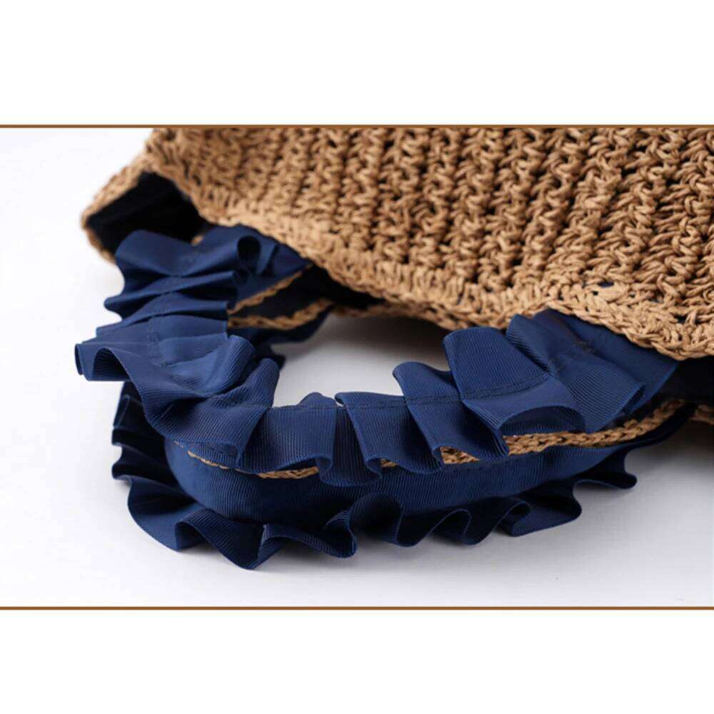 Pearls Straw Bags for Women Bohemian Ruched Handle Handbags Summer Woven Tote Handmade Travel Beach Bag Small Shopper 2024