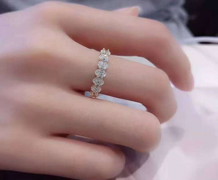 Fine 7PCS Oval Moissanite Eternity Band Ring Real 14K White Solid Gold Rings Women Wedding Engagement Jewelry