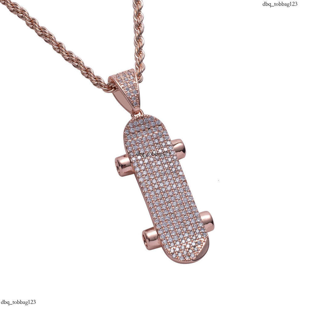 Men Skateboard Pendant Hip Hop Necklace Micro Paved Moissanite chain Personality Trendy Brand Cool Jewelry
