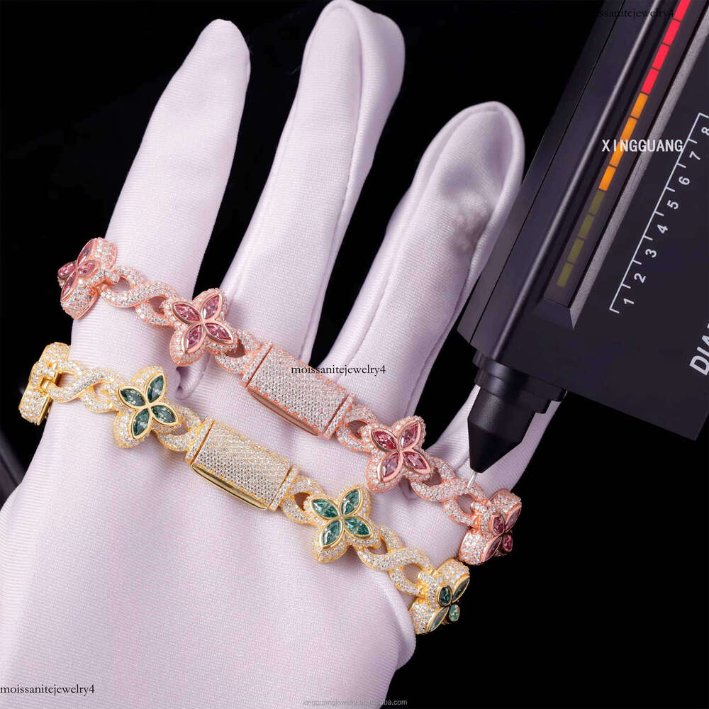 XingGuang Hip Hop Rapper Clover Bracelets Sterling Sier VVS Moissanite Infinity Cuban Link Bracelet Fine Jewelry