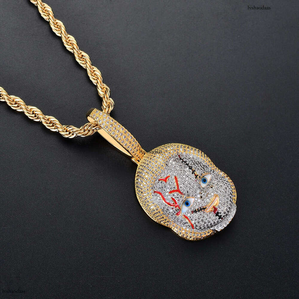 Ins New Hip-Hop Accessories Horror Movie Chucky Doll Pendant Trendy Micro-Paved Moissanite chain Necklace