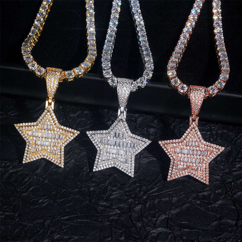INS New Five-Pointed Star Pendant Sterling Silver Inlaid Moissanite chain Versatile Unisex Necklace Wuzhou