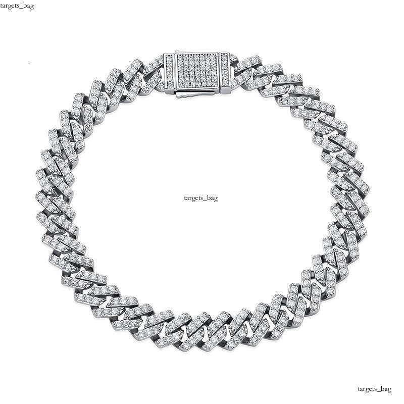 8MM Dia-Shaped Cuban Chain Necklace Full Dia Inlaid Moissanite chain Spring Clasp Hip-Hop Unisex Trendy Jewelry