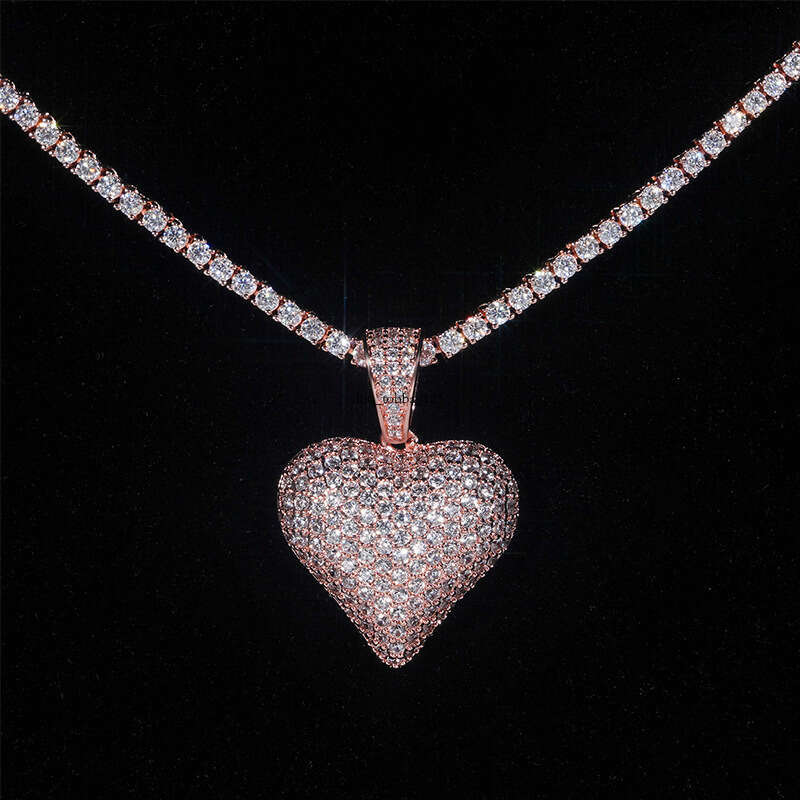 Heart-shaped Pendant Micro-inlaid 5A Moissanite chain Hip-hop Jewelry Can Be Worn With 2mm Tennis Chain
