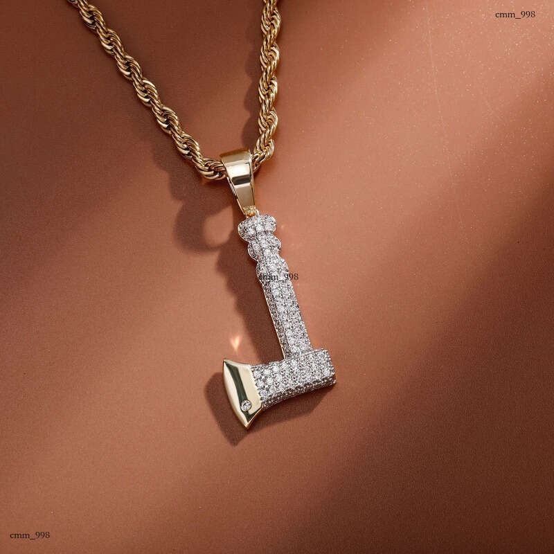 Hip-Hop Axe-Shaped Personality Jewelry Men's Trendy Pendant Micro-Inlaid Full Moissanite chain Necklace