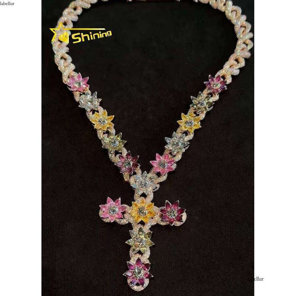 High End Jewelry Manufacturer Moissanite Flower 3D Design Rose Gold Custom Cross Pendant Necklace
