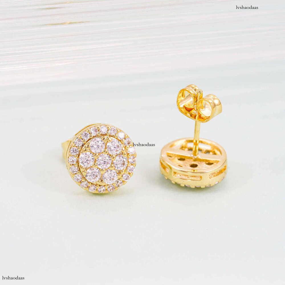 ICED OUT Hip-Hop Sier Gold-Plated 10mm Moissanite Full Inlay Unisex Round Earrings