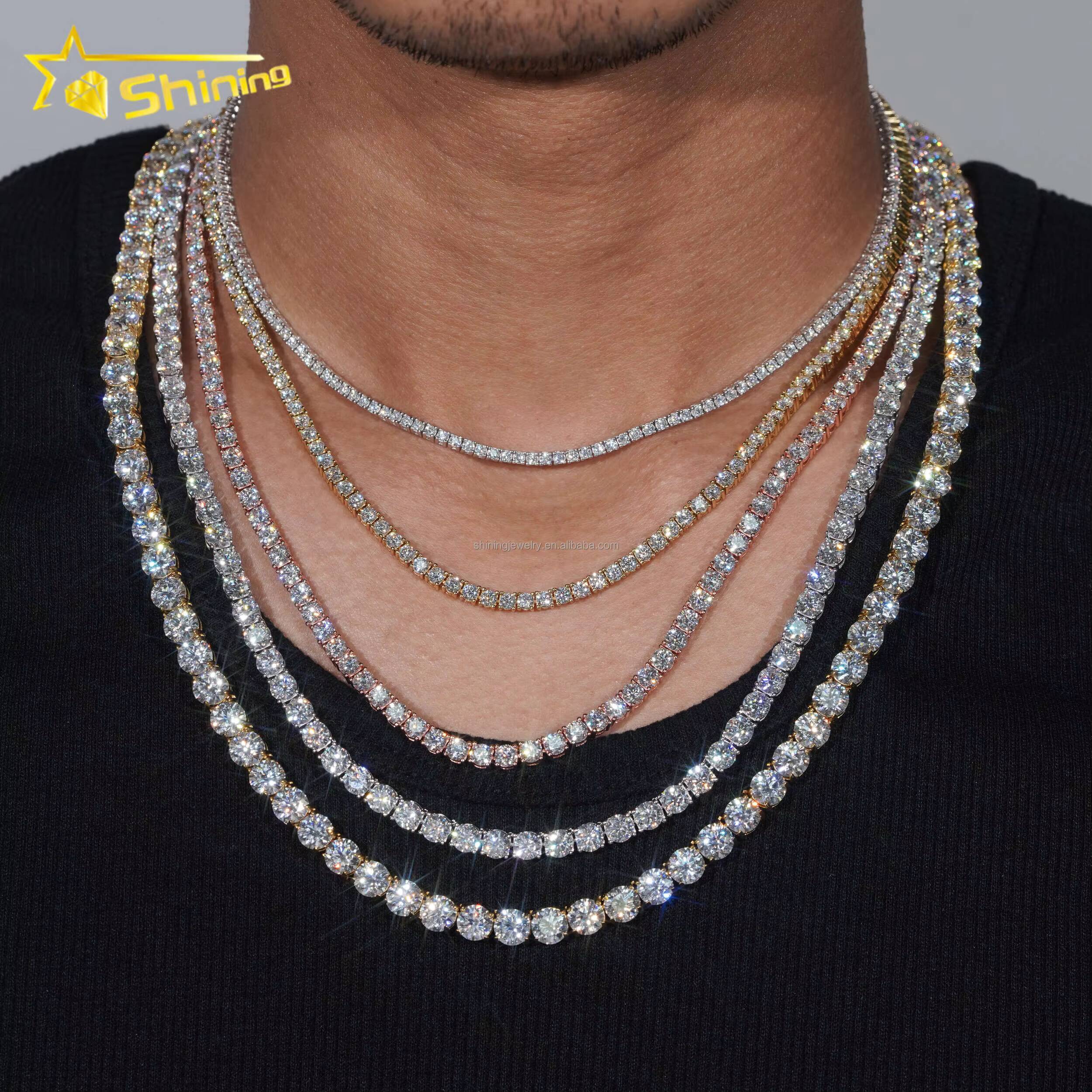 GRA Certificated Pass Diamond Tester Moissanite Tennis Chain 925 Silver Fine 2MM to 5MM Iced Out Moissanite Tennis Necklace