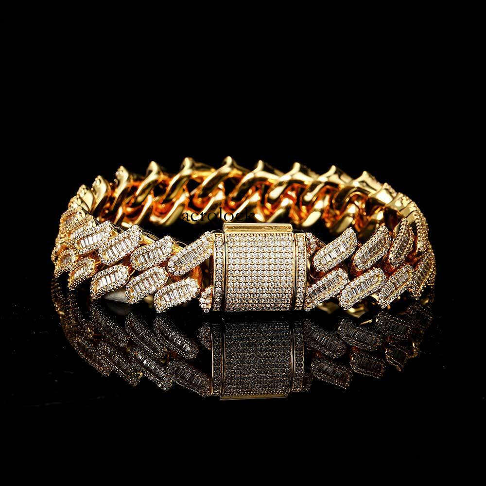 Zircon 15mm Miami Lock Buckle Thorn Cuban Chain Hip Hop Men's Bracelet