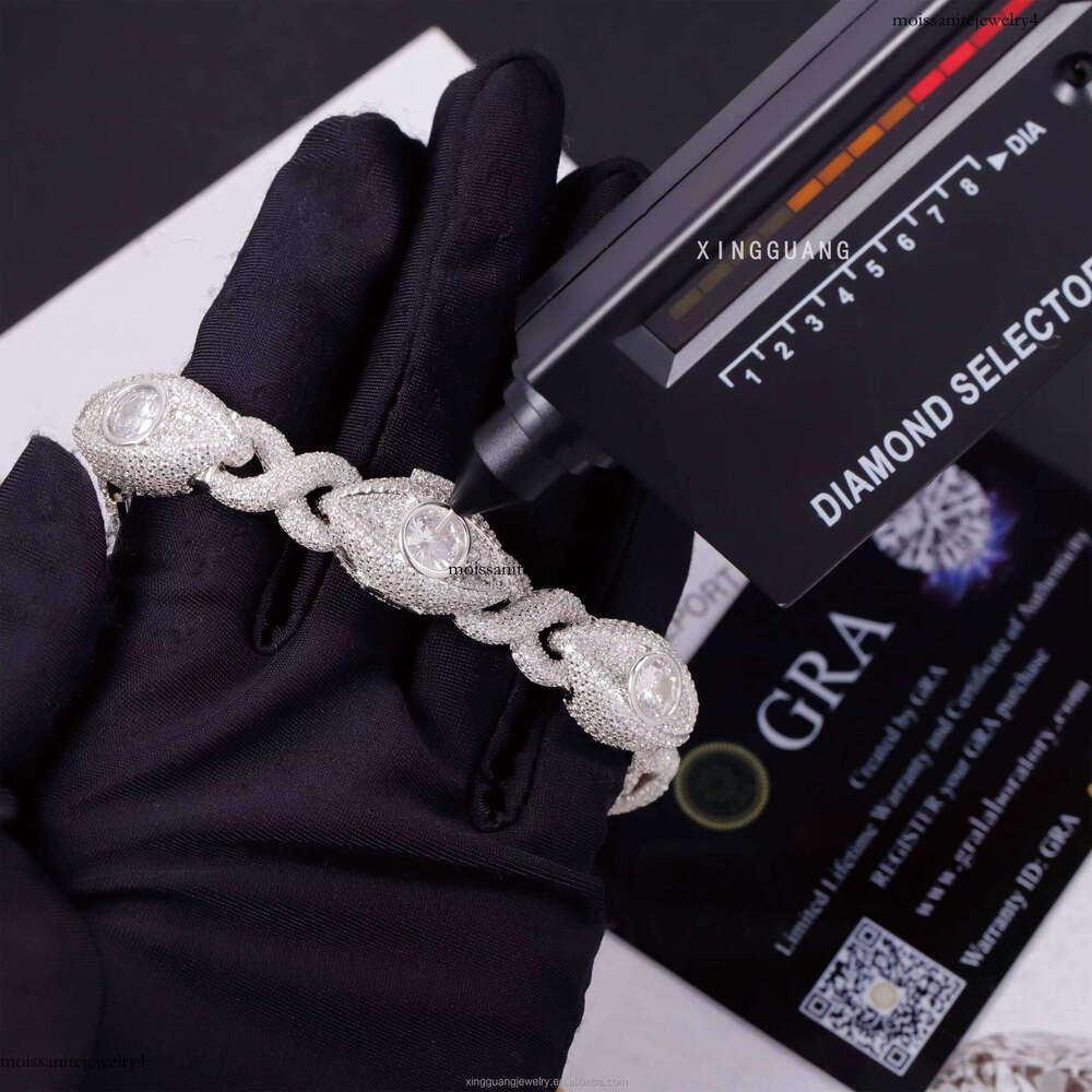 Hip Hop Evil Eye S Sier Gold Plated VVS Moissanite Dia Mens Bracelet with GRA Certificate