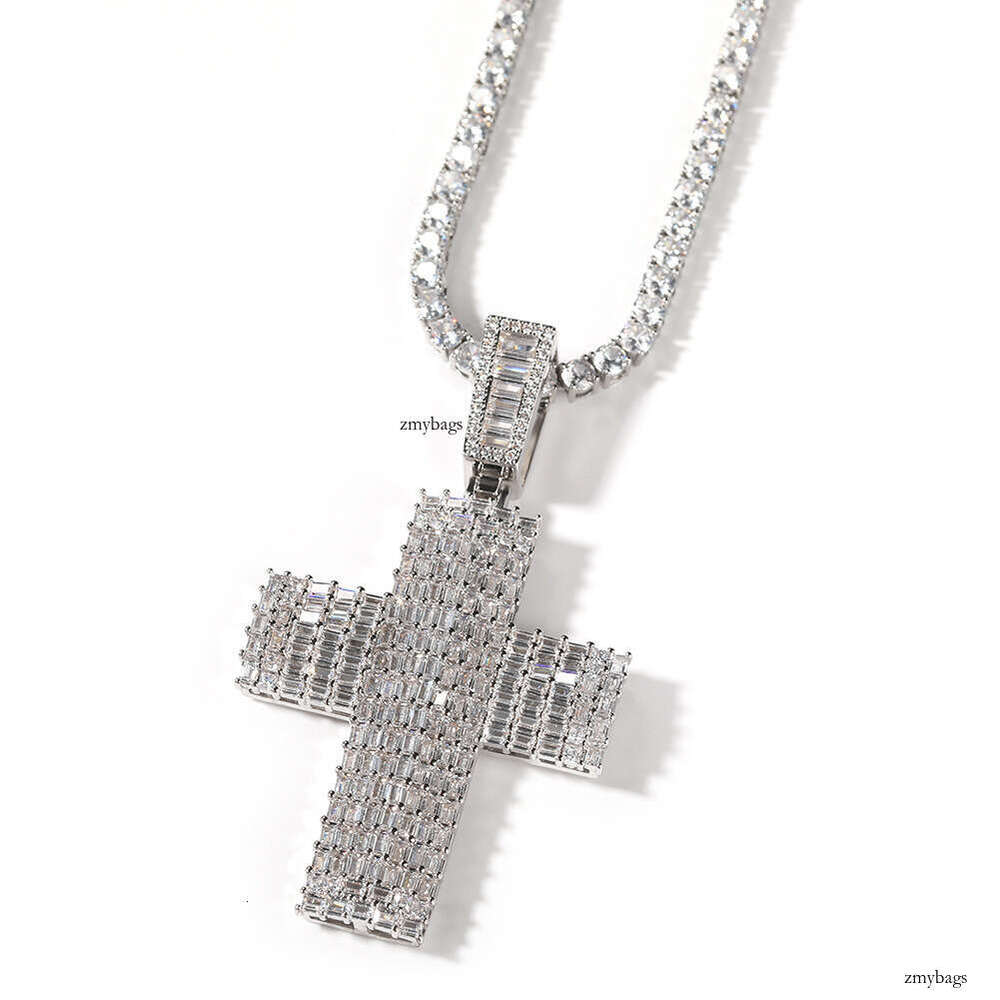 Hip-Hop Boy Classic Cross Pendant Necklace Sterling Silver Inlaid Moissanite chain Simple Trendy Street Dance Personality Jewelry